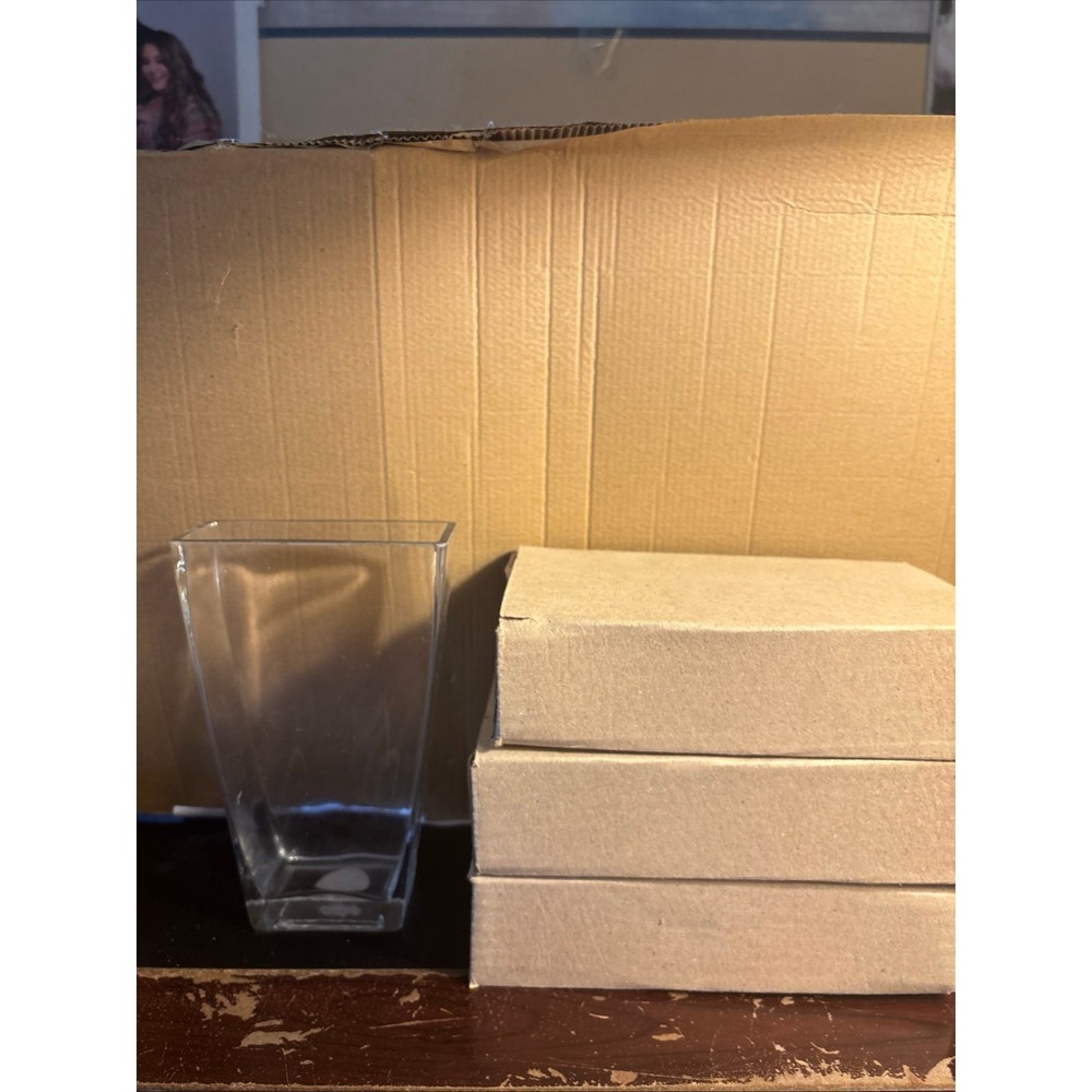 Vintage Large Heavy Duty Clear Glass Vase Square Antique M.T.C Trading Co. 9"